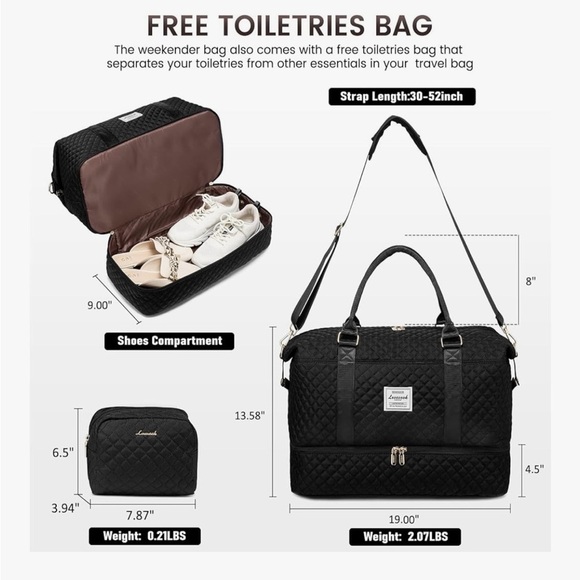 NWT LOVEVOOK Black Quilted Travel Bag Set - Picture 2 of 12